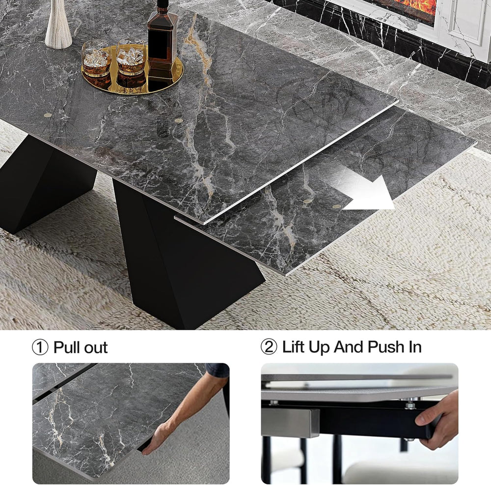 Telescoping Faux Marble Table 63-94.49" Adjustable Length 8-10 People He...