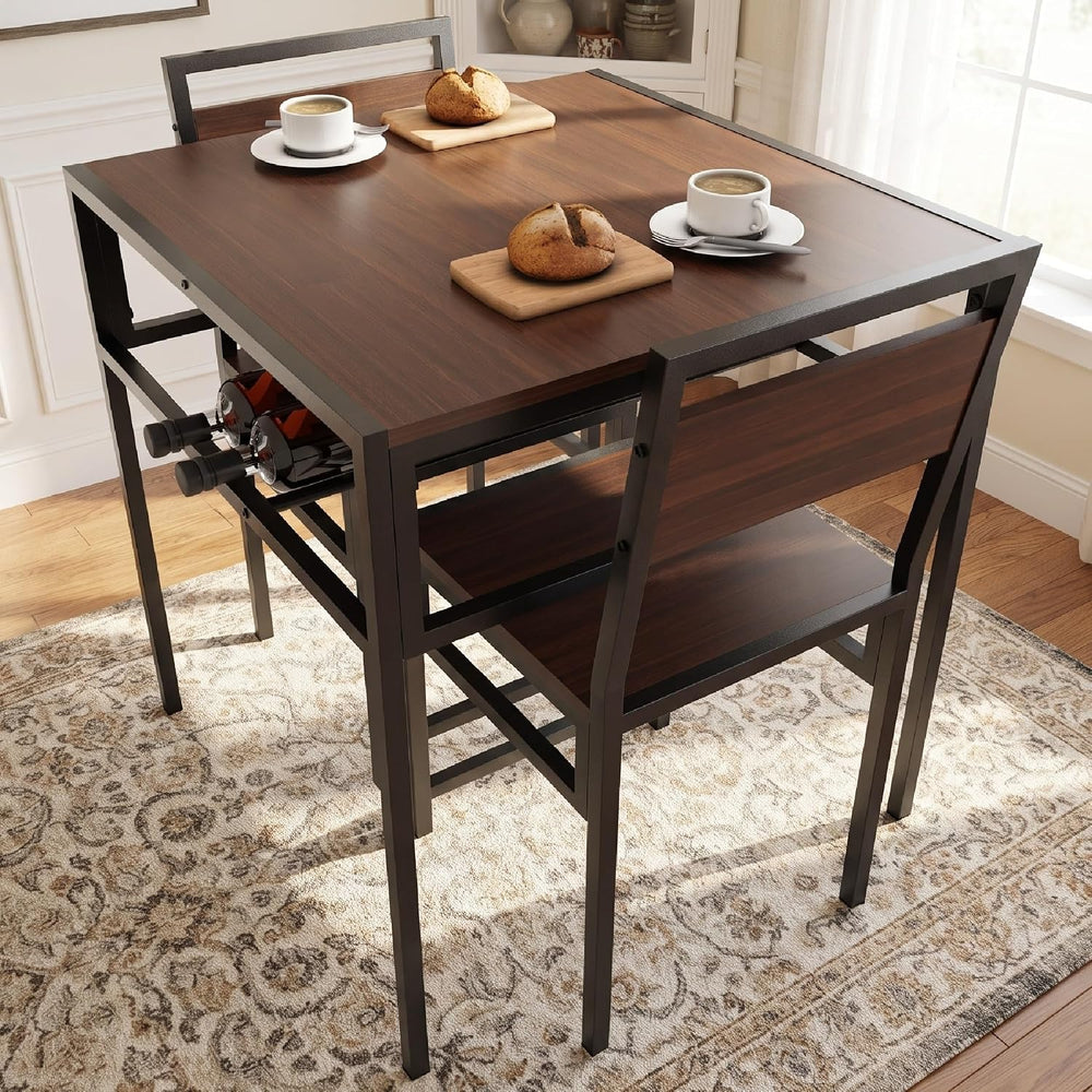 KEIKI 3-Piece Small Dinner Table Set for 2-4 Dinning with Storage, Walnut