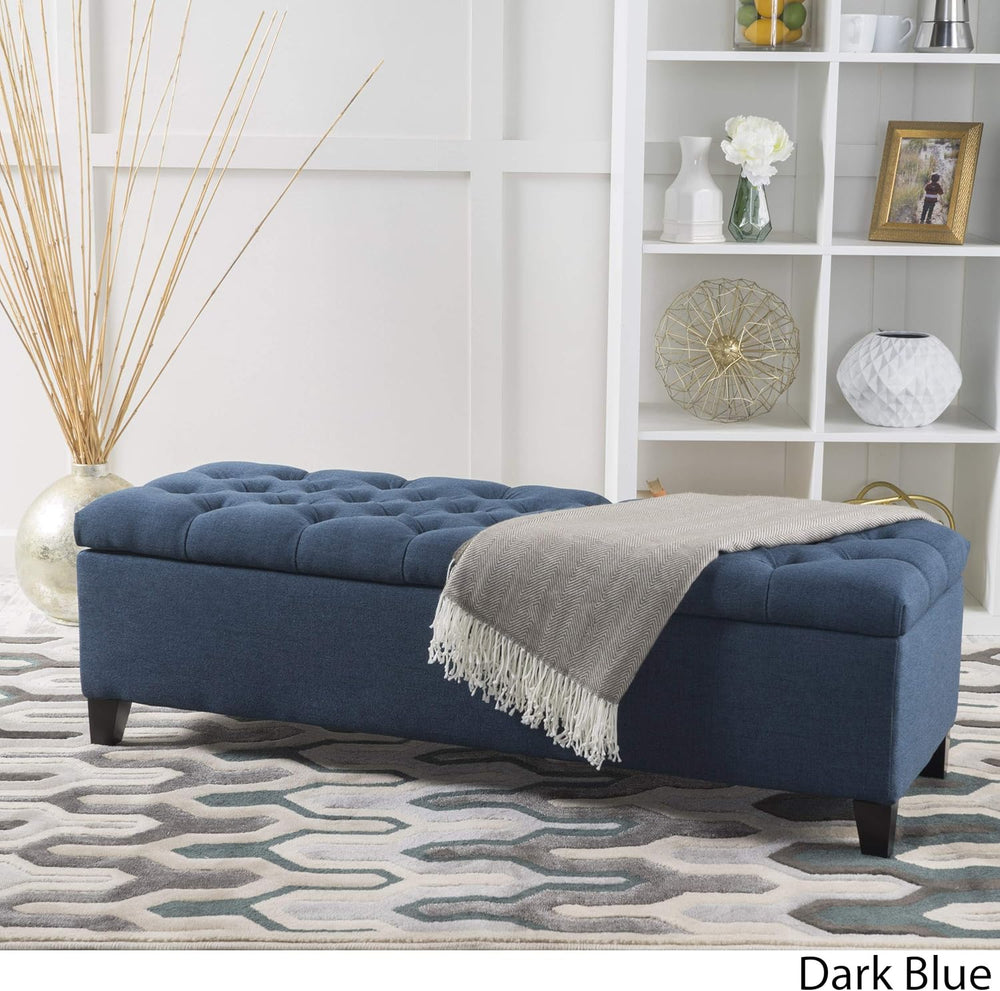 Christopher Knight Home Ottilie Fabric Storage Ottoman, Dark Blue, 17.75&quot...