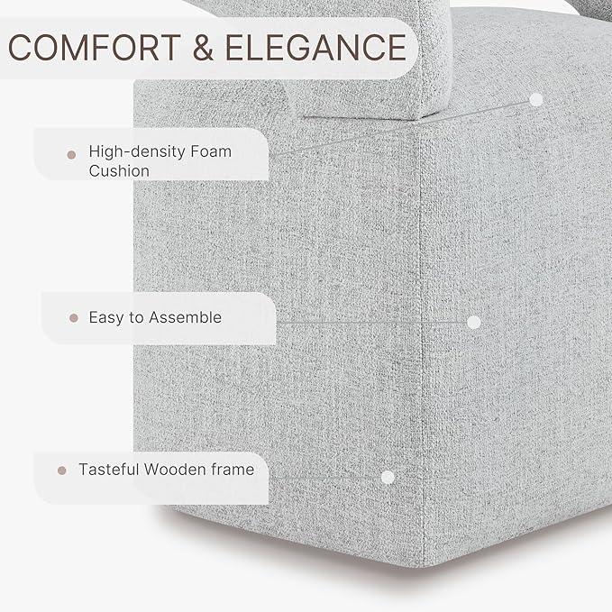 Upholstered Dining Chairs with Casters, Modern Barrel Side Armchair with Rollers for Dining Room, Bedroom, Kitchen, Reading Room, Light Gary, Set of 4