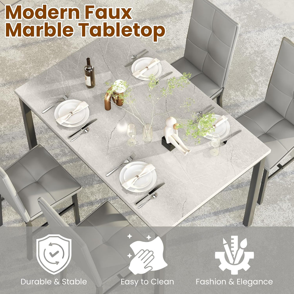 Hooseng Dining Table Set for 4, Faux Marble Small Kitchen Table with 4 PU Lea...