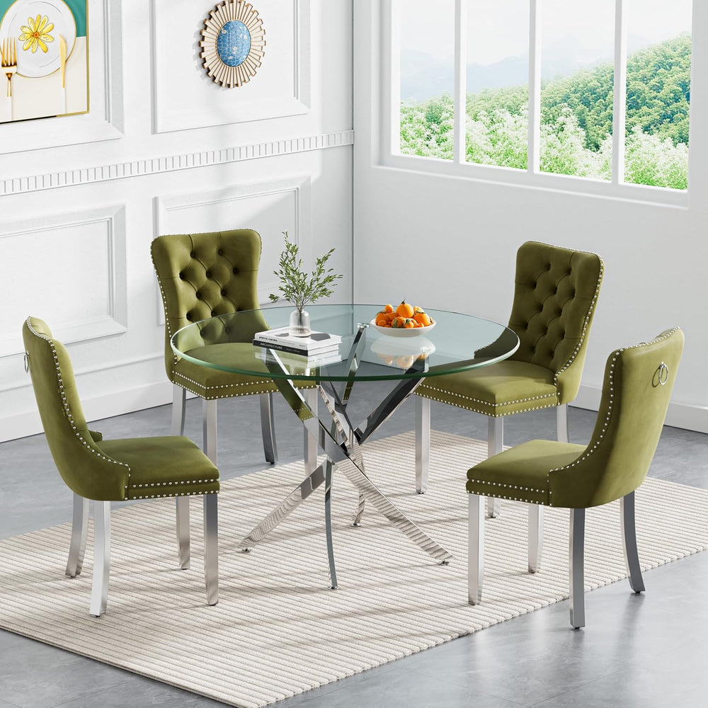 HomVent 36''Silver Round Glass Dining Table Set for 4 for Family Gath...