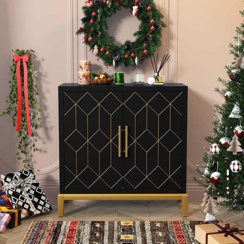 ARTPOWER Accent Cabinet with Doors, Modern Storage Cabinet, Black