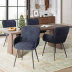 VKNOW Modern Dining Chairs Set of 2, Upholstered Dining Room Chair with Armrest, Kitchen Chairs with Curved Ergonomics Backrest for Living Room, Dining Room, Kitchen, Navy Blue