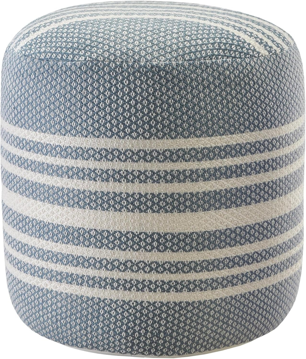 LR Home Simple Stripe Indoor Outdoor Pouf, Blue/White/Pink/Black, 20" x ...