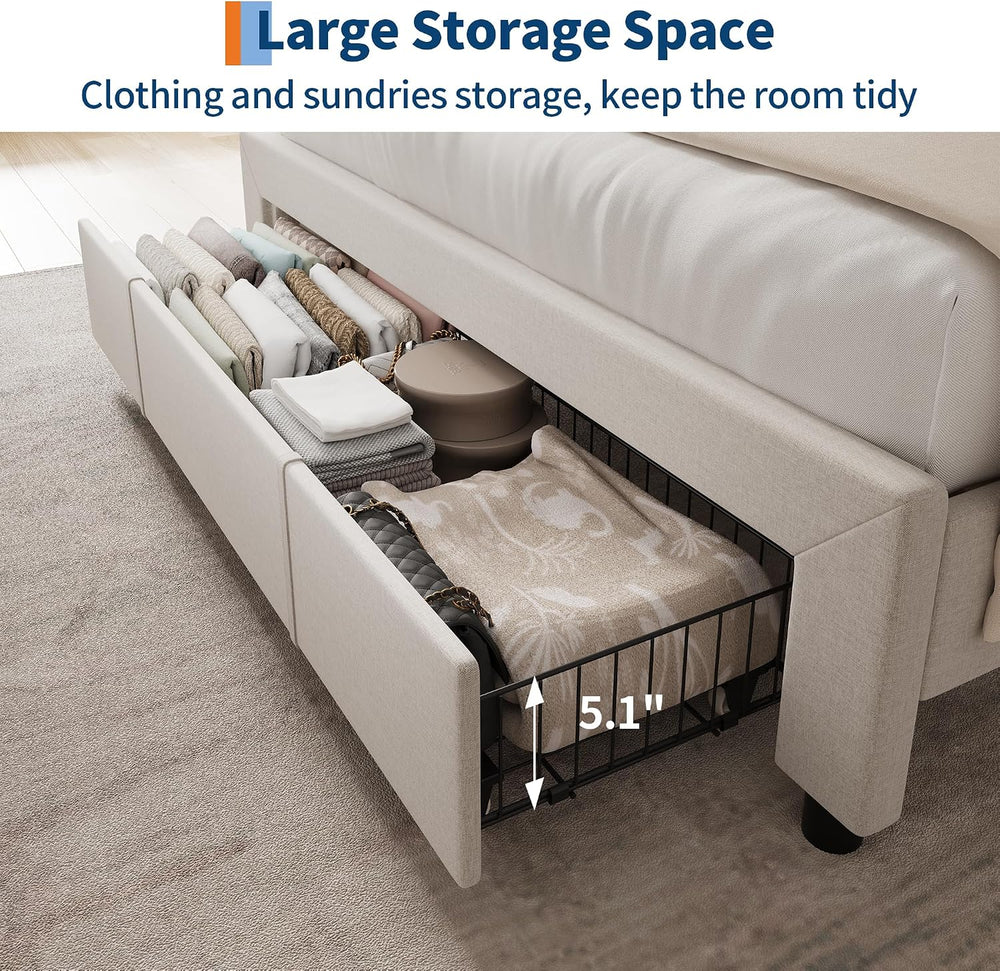 Garvee Platform Bed Frame Queen, Storage Headboard, Charging Station, Beige