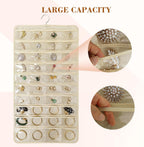 80 Pocket Hanging Jewelry Organizer with Hanger Metal Hooks Storage On Wall Door Closet Double-Sided(Each Side 40 Pockets) Jewelry Holder for Earrings, Necklaces, Rings (4 PACK BEIGE)