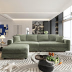 KEIKI 102.4" Sectional Couches, Modern Comfy Upholstered Sofa Cloud Couch, Deep Seat 4 Seat Sofa Set with Soft Pillows and Movable Ottoman for Living Room, Apartment, Office, Green