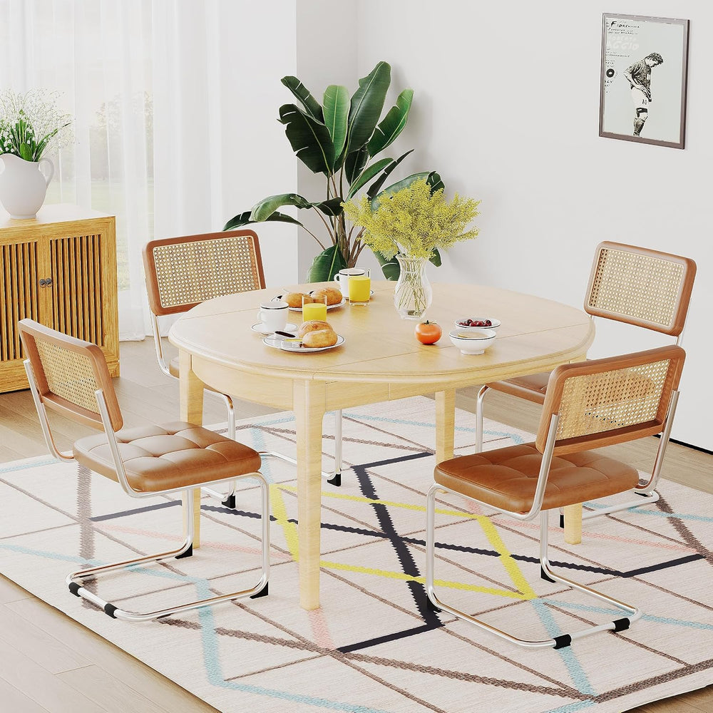 Rattan Dining Chairs Set of 2 Mid Century Modern Kitchen Chairs with Natural ...