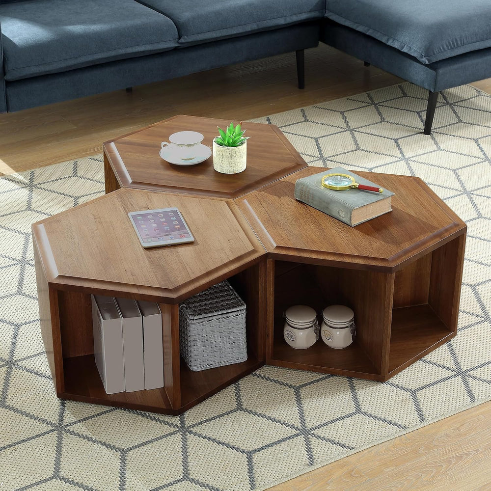 LEEMTORIG Hexagonal Narrow Solid Wood End Table, Multi Purpose Coffee Table w...