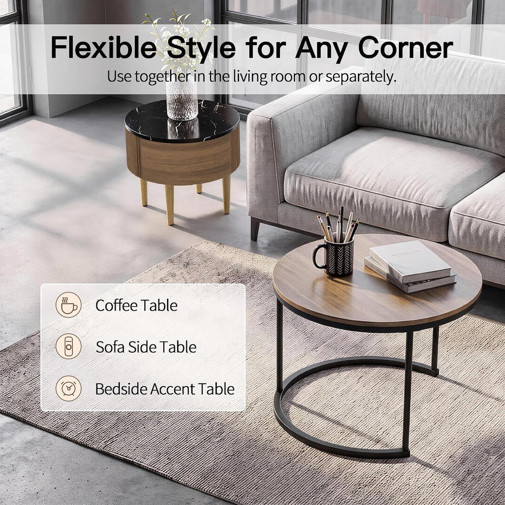 YESHOMY 23.6" Nesting Coffee Table Set of 2, Walnut Storage Coffee Table...