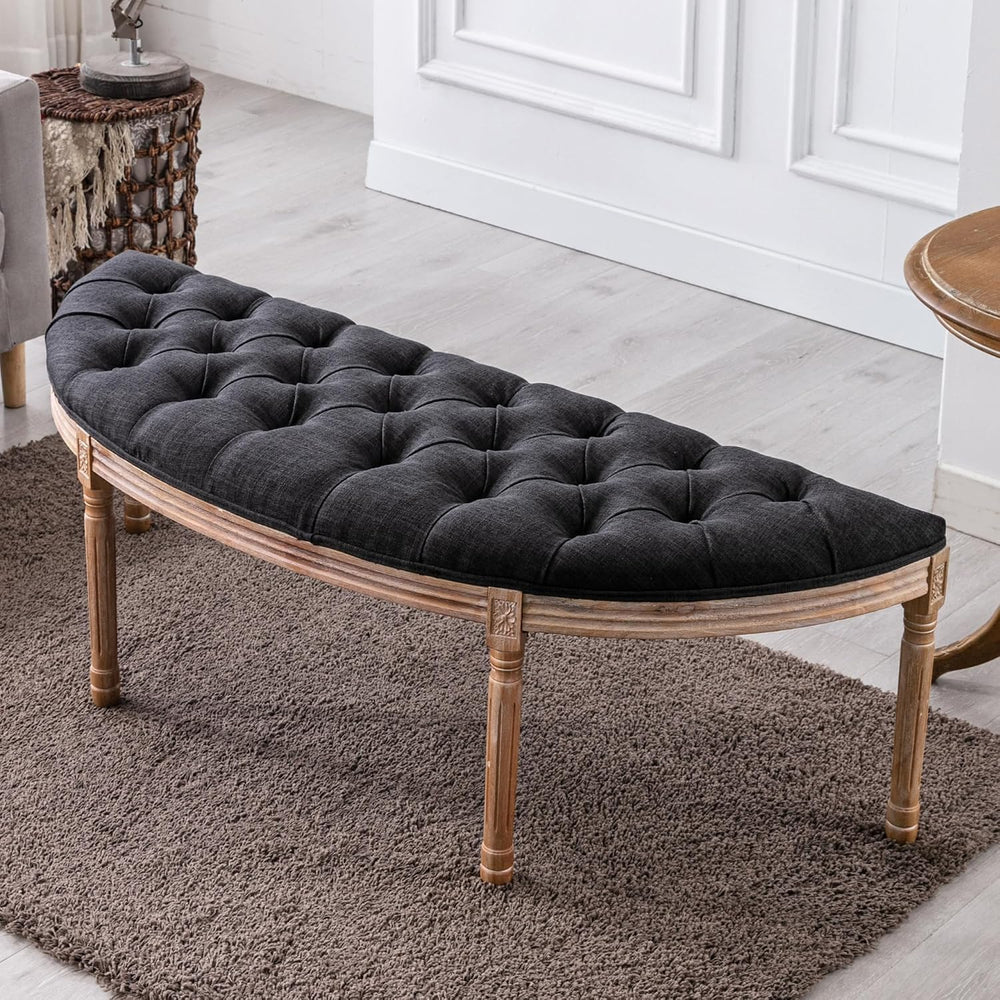 chairus 55" Button Tufted Semi-Circle Dining Bench Linen Halfmoon Entryw...