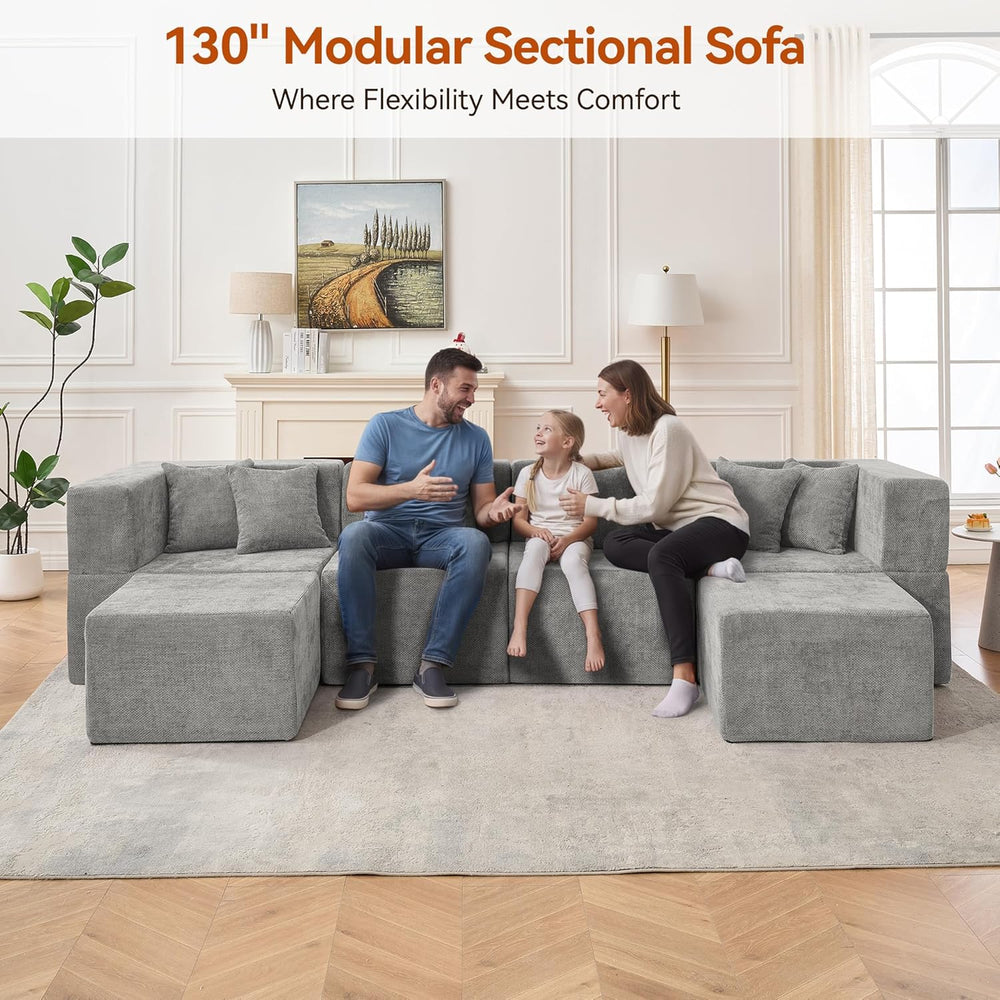 MONVANE Modular Sectional Cloud Couch for Living Room - 130'' 6 Seate...