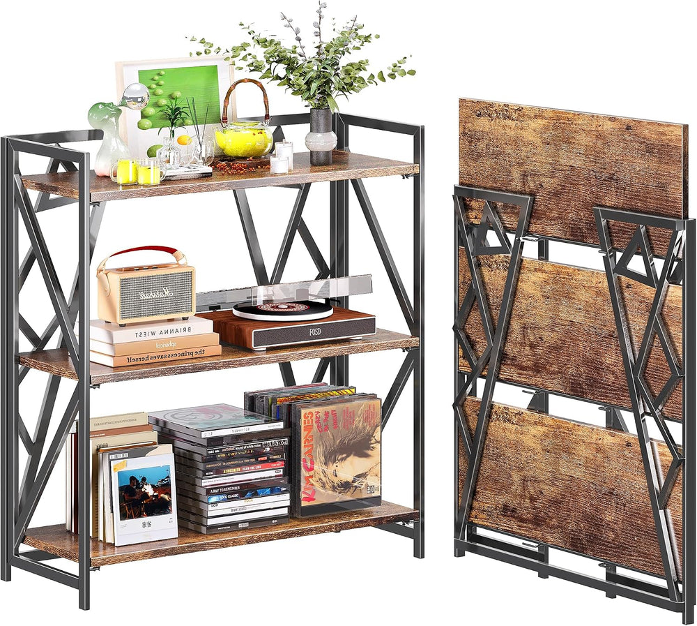 UDD No Assembly Wide Folding Bookshelf, 34" H x 30.9" W, 3 Tier Fol...
