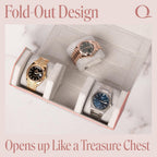 QWATCHBANDS Ladies Leather Watch Rolls for Women - Hexagon Triple Watch Roll Travel Case for 3 Watches - Storage Organizer Genuine Leather with Velvet Interior Display (Woven Pink/Gray)