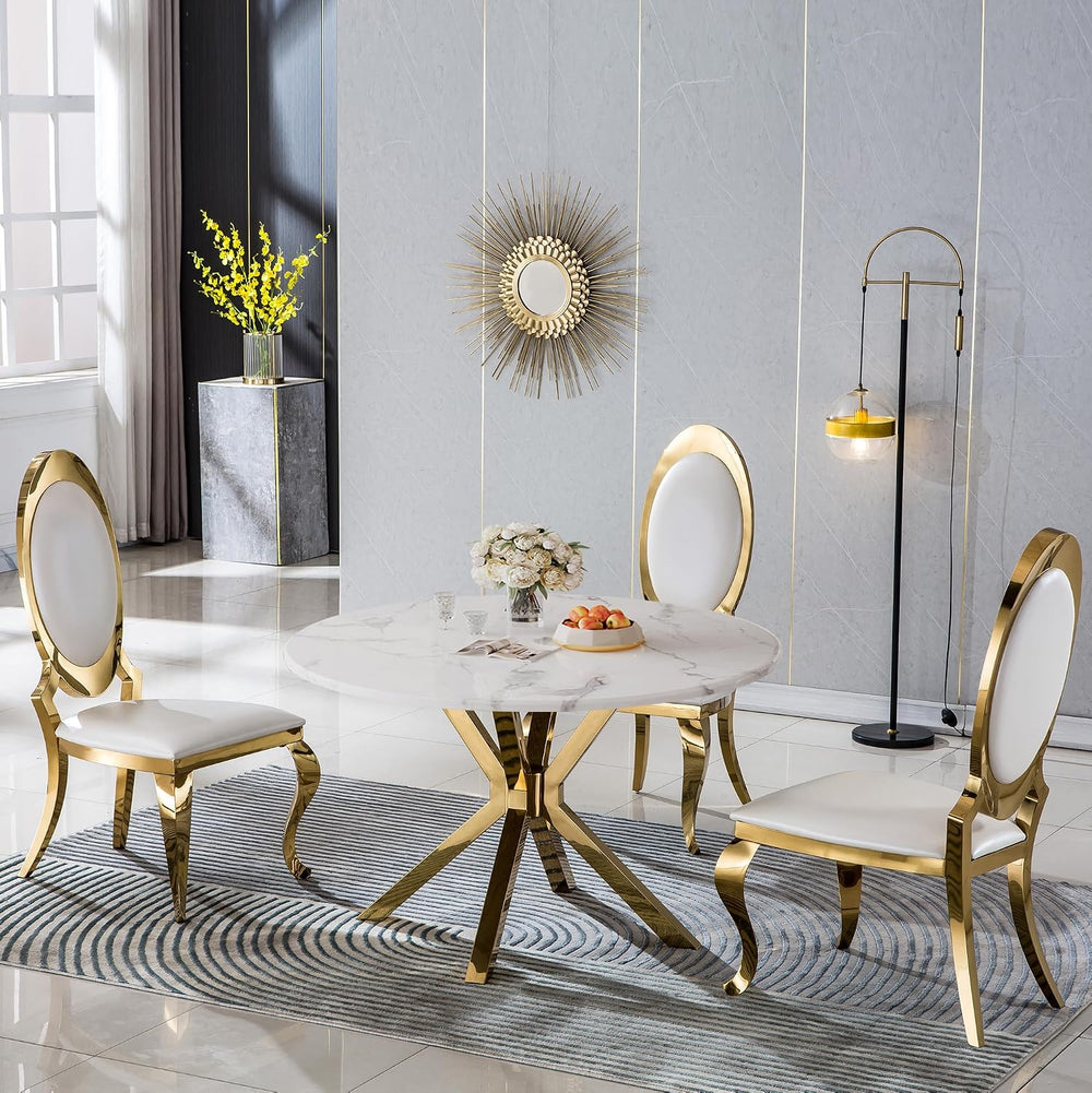 45" Marble Round Dining Table for 4 People, Modern Pedestal Kitchen Tabl...
