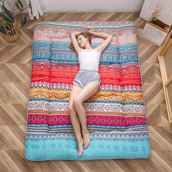 MAXYOYO Japanese Floor Mattress Futon Mattress, 4" Thicken Tatami Mat Sleeping Pad Foldable Roll Up Mat Boys Girls Dormitory Pad Kids Floor Lounger Pillow Bed, Charcoal Grey, Queen Size