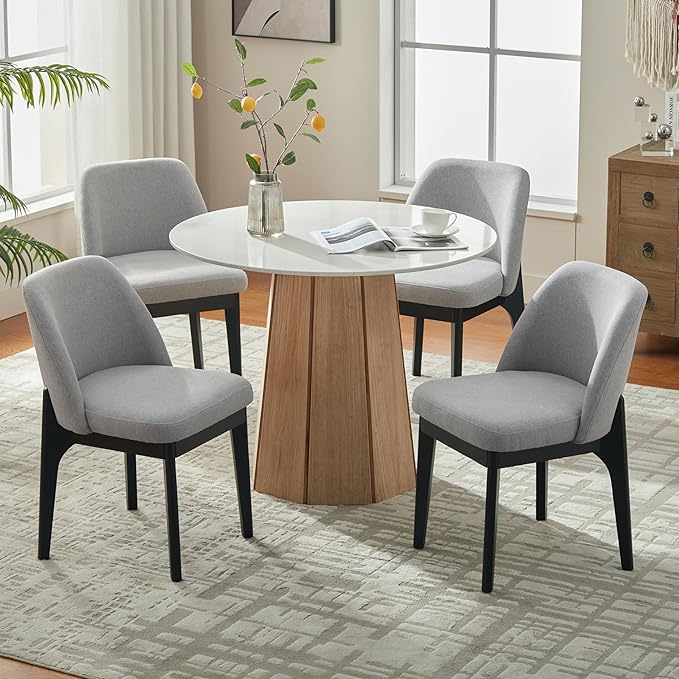 VKNOW Wooden Dining Chairs Set of 6, Upholstered Dining Room Chairs with Rubberwood Legs and Padded Seats, Kitchen Chairs for Restaurant Kitchen Living Room, Grey