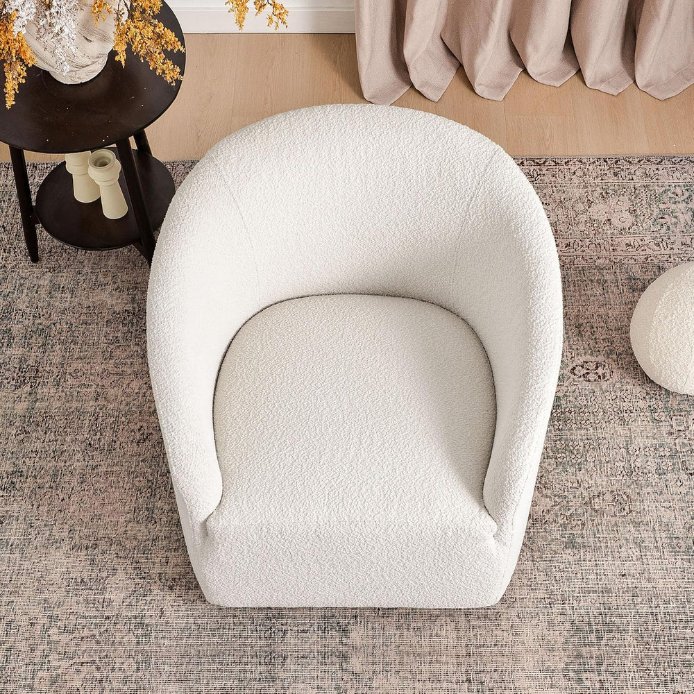 KINWELL 32" Wide No Assembly Boucle Swivel Barrel Chair, White