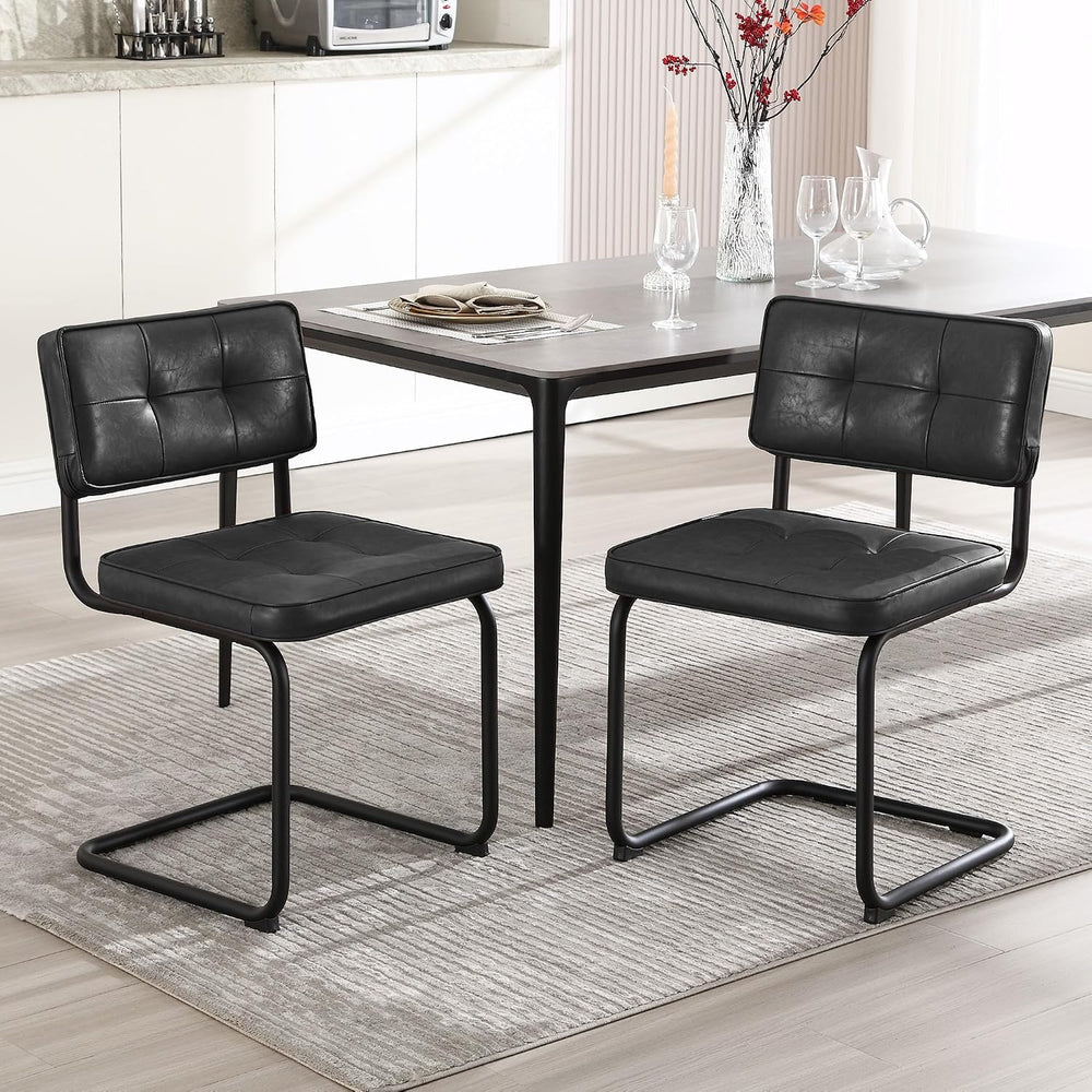 Zesthouse Industrial Metal Dining Chairs Set of 4, Upholstered Faux Leather K...