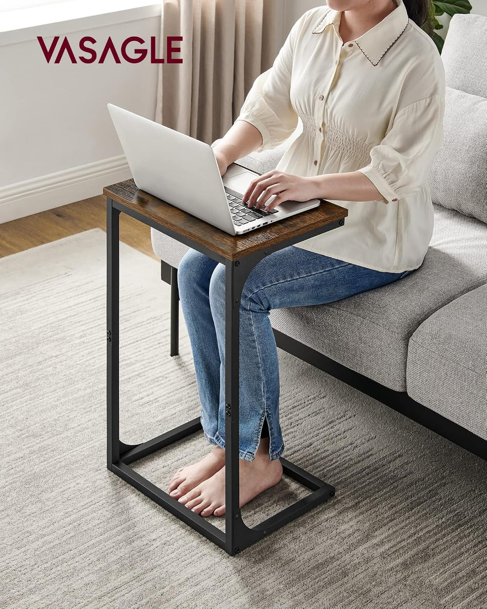 VASAGLE C-Shaped End Table, Side Table for Sofa, Couch Table with Metal Frame...