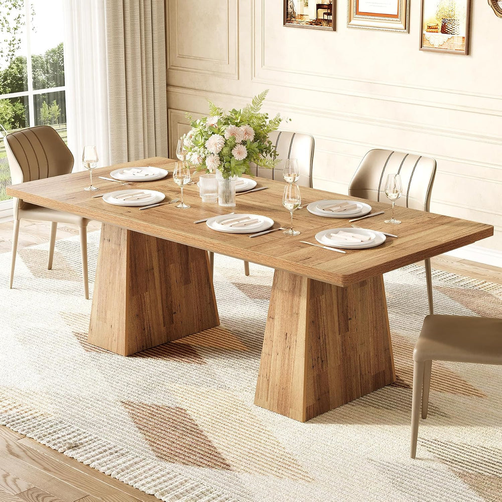 LITTLE TREE Dining Table for 6 People, Wooden Dining Table, Rectangle Table w...