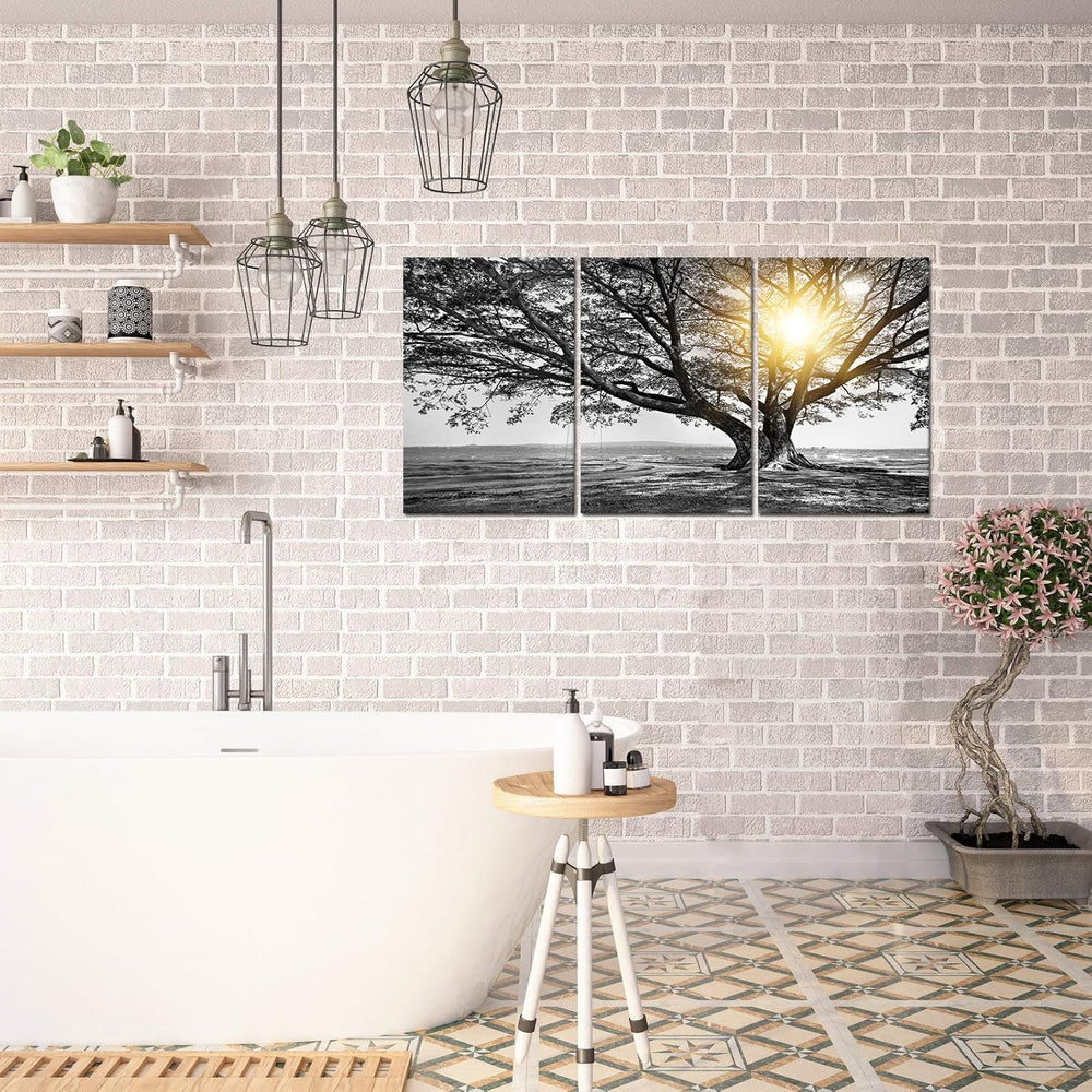 Biuteawal 3 Piece Wall Art Black White Tree at Warm Sunrise Landscape Picture...