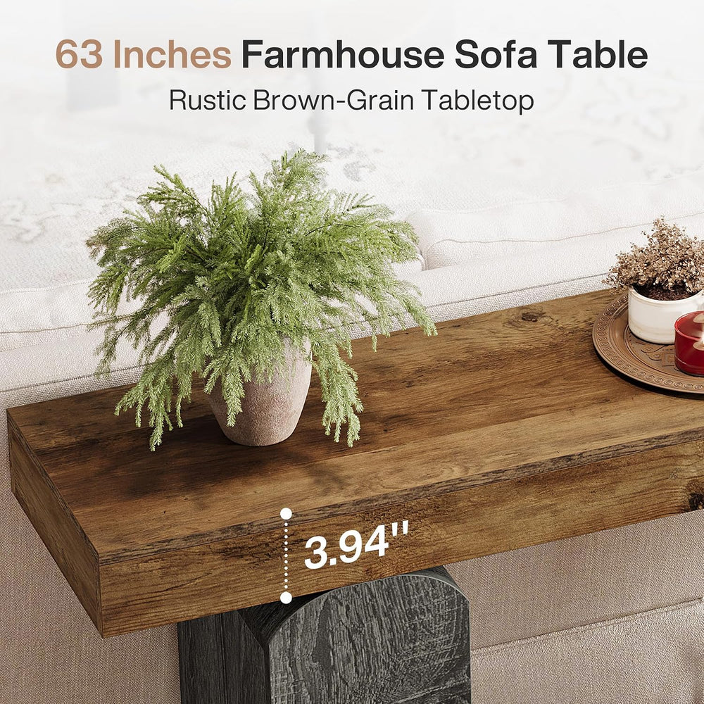 Tribesigns 63" Long Entryway Table, Farmhouse Console Table with 2 Arche...