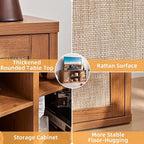 LEYAOYAO Rattan TV Stands for Living Room, Boho TV Cabinet with Storage and Open Shelf, Rustic Wood Entertainment Center, Media Console for 50-65 Inch TV, Tea Brown
