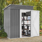 5x3 FT Outdoor Metal Storage Shed with Lockable Door, All-Weather Garden Tool Shed with Sloping Roof, Waterproof Steel Shed for Backyard, Patio, Lawn, Light Gray
