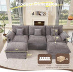 108" U Shaped Couch, Modular Sectional Sofa, 3-Seater Comfy Cloud Couch, Set of Modular Pieces with Movable Ottoman, Deep Seat Couches for Living Room, Chenille, Slate