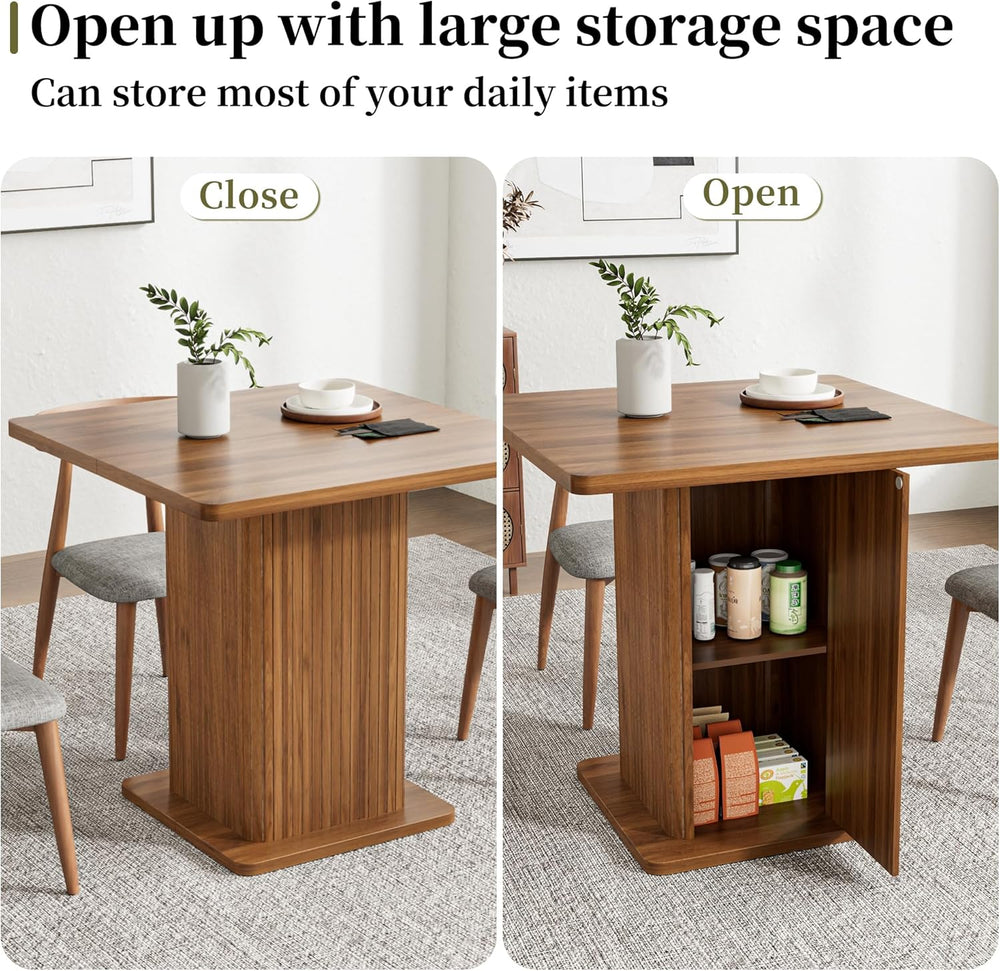 Small Square Dining Table for 2-4, 31.5 Inch Farmhouse Kitchen Table with 2-T...