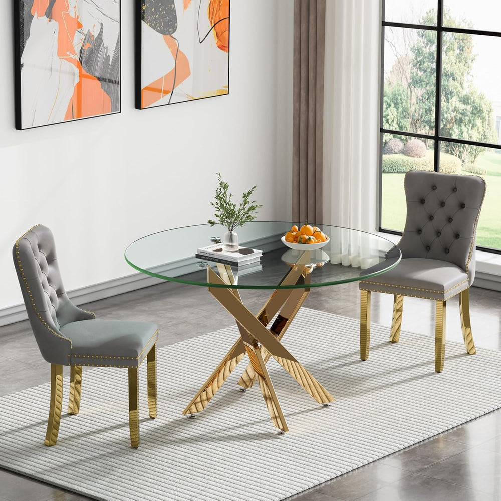 47.2'' Round Glass Dining Table for 4, Glass Round Dining Room Table ...