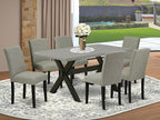 East West Furniture X696AB106-7 7 Piece Modern Dining Table Set Consist of a Rectangle Wooden Table with X-Legs and 6 Shitake Linen Fabric Upholstered Chairs, 36x60 Inch, Multi-Color