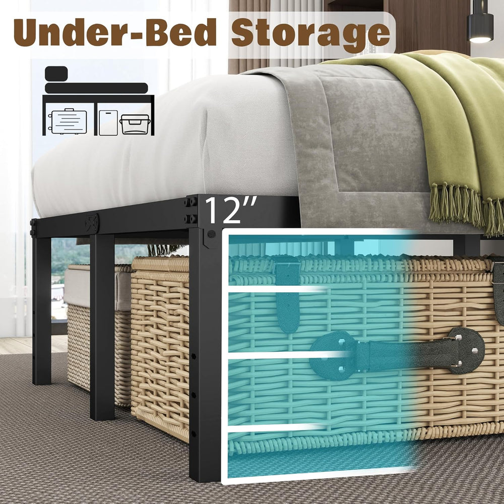 King Size Bed Frame King Platform Bed Frame with LED Lights 14 Inch Tall Matt...
