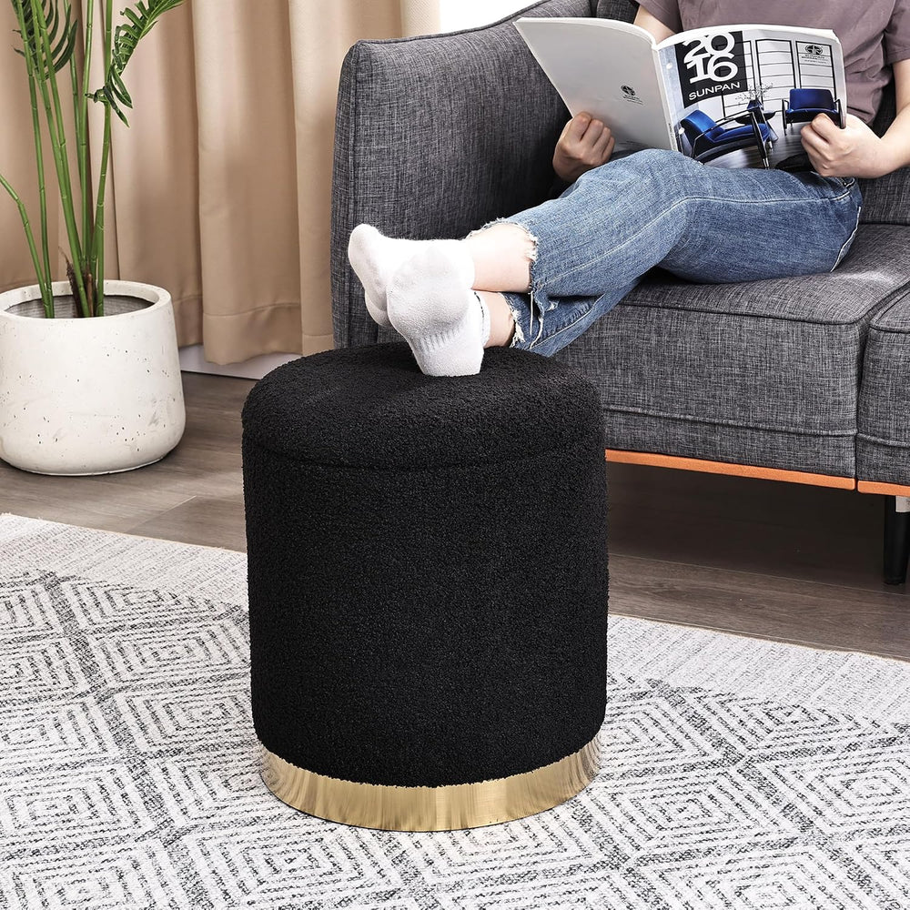 Joveco Boucle Round Ottoman with Storage,Vanity Stool with Storage for Bedroo...