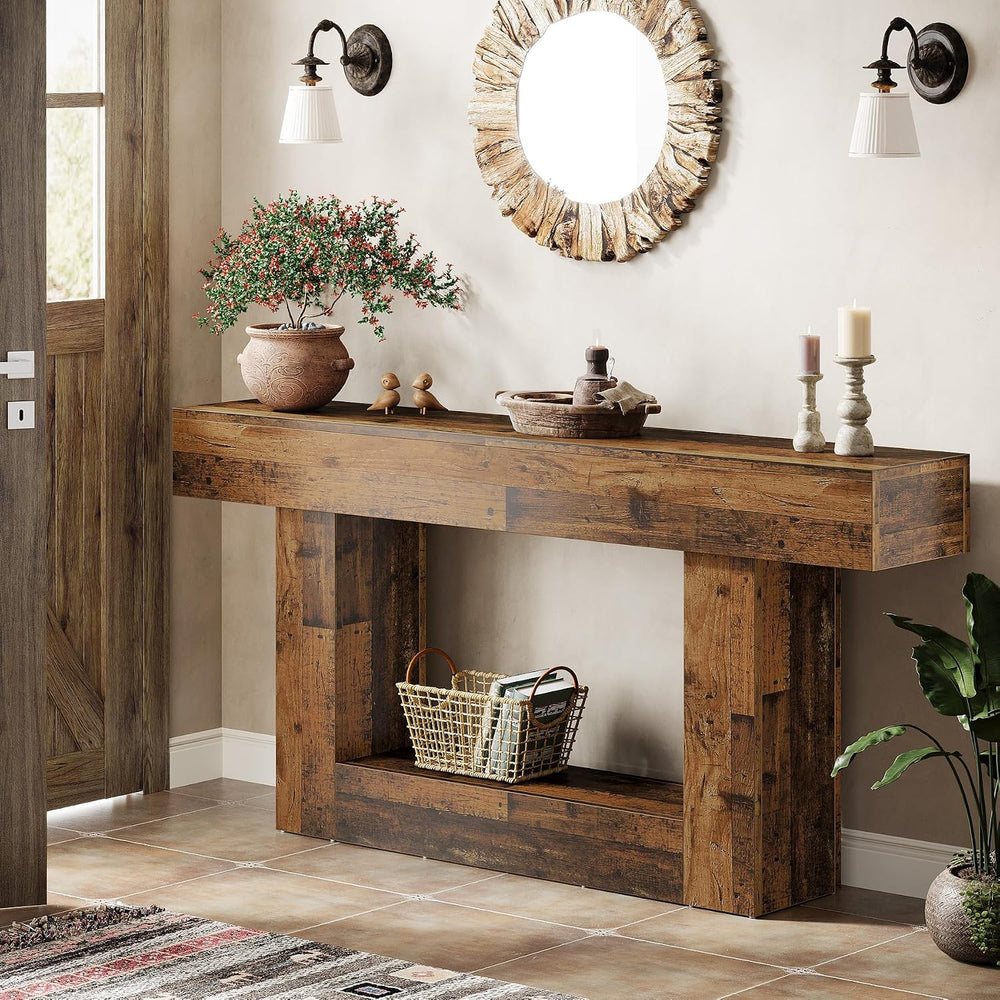 Tribesigns 63" Console Table, Farmhouse 2-Tier Entryway Table with U-Sha...