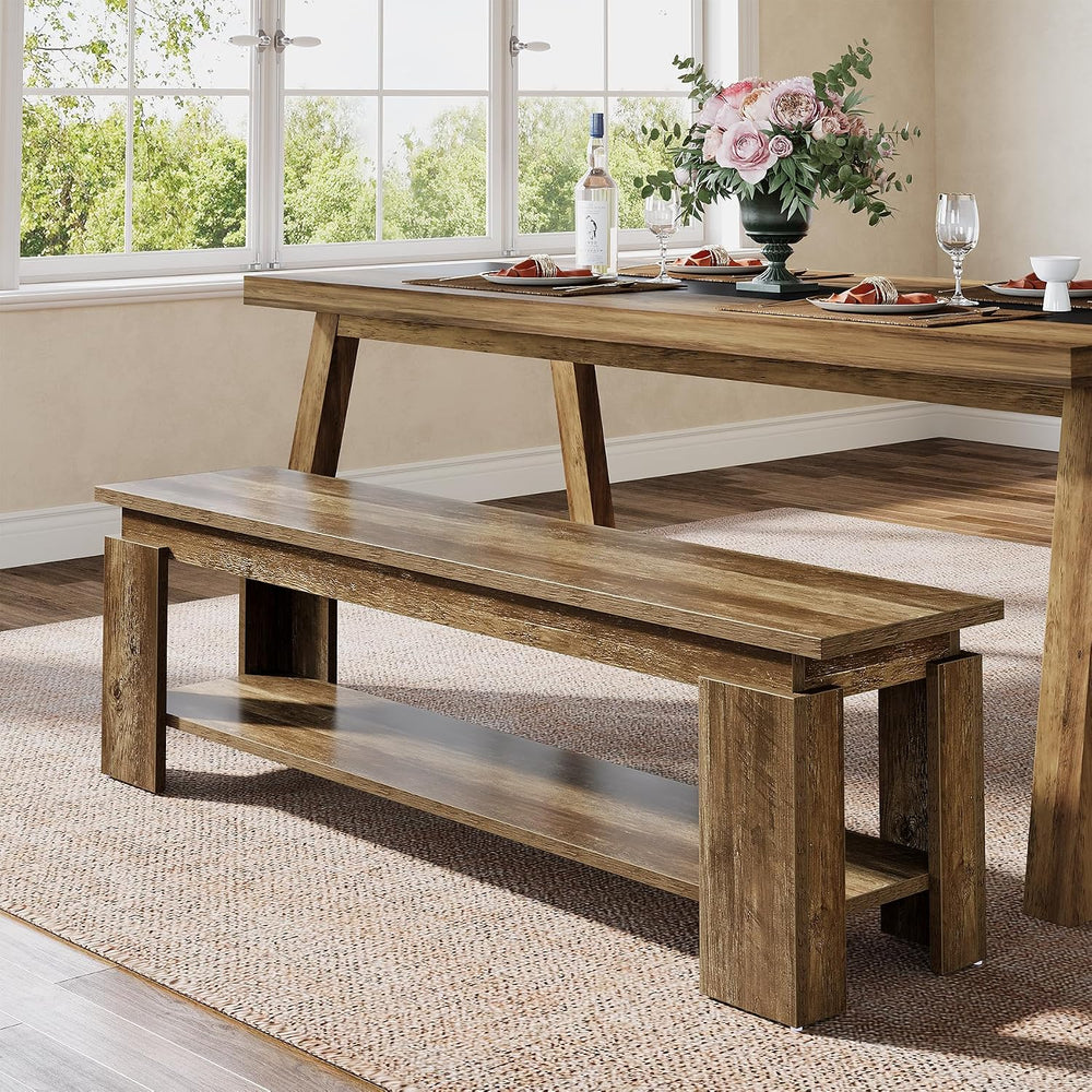 Tribesigns 63" Dining Bench for 2-3, Farmhouse Wooden Dining Room Bench ...