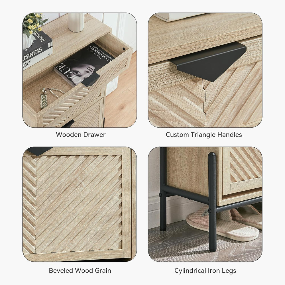 Shoe Cabinet with 2 Flip Drawers, Narrow Entryway Rack, Oak
