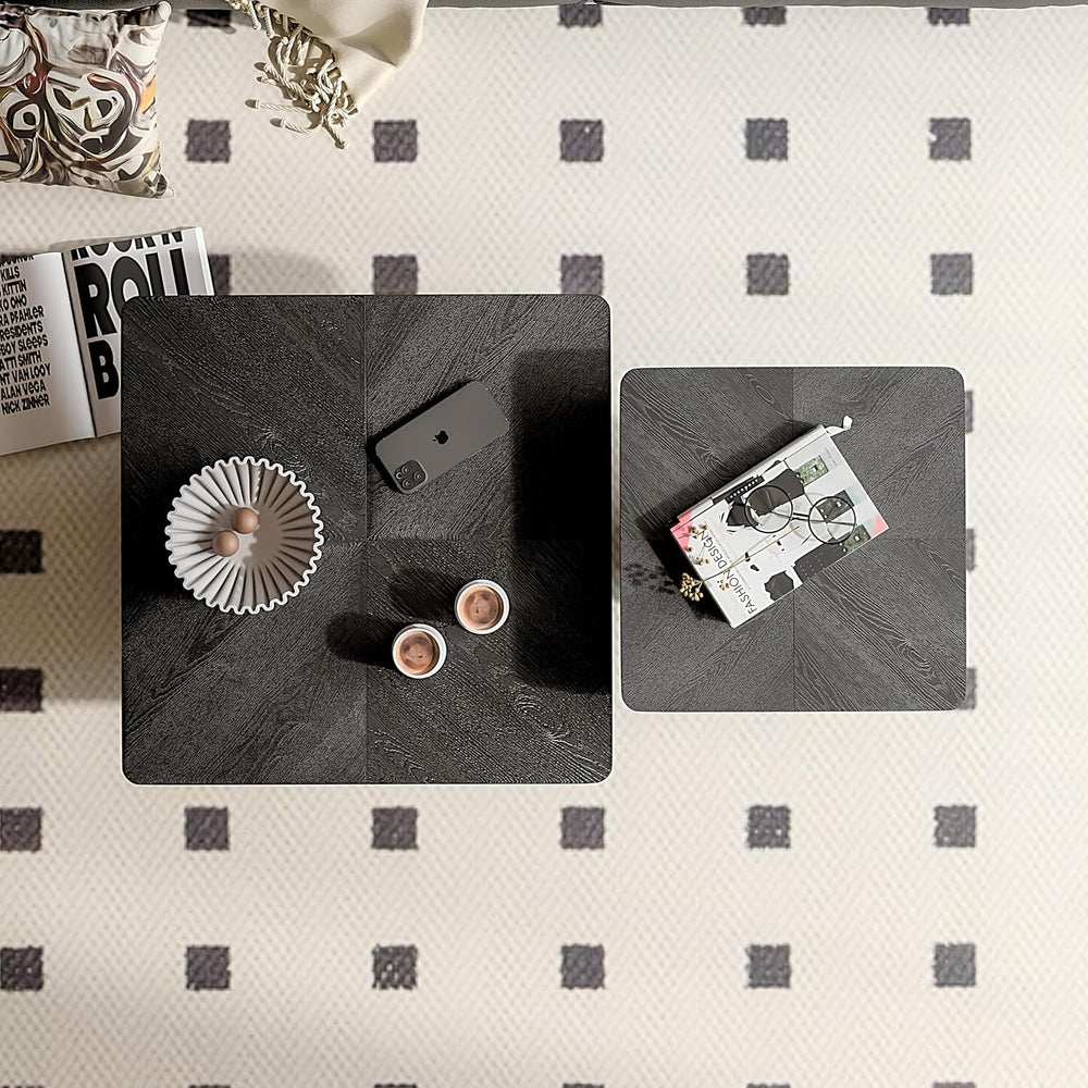 Nesting Coffee Table Set, 2 Piece, Square Parquet Wood Top | 2 Piece Set, Par...