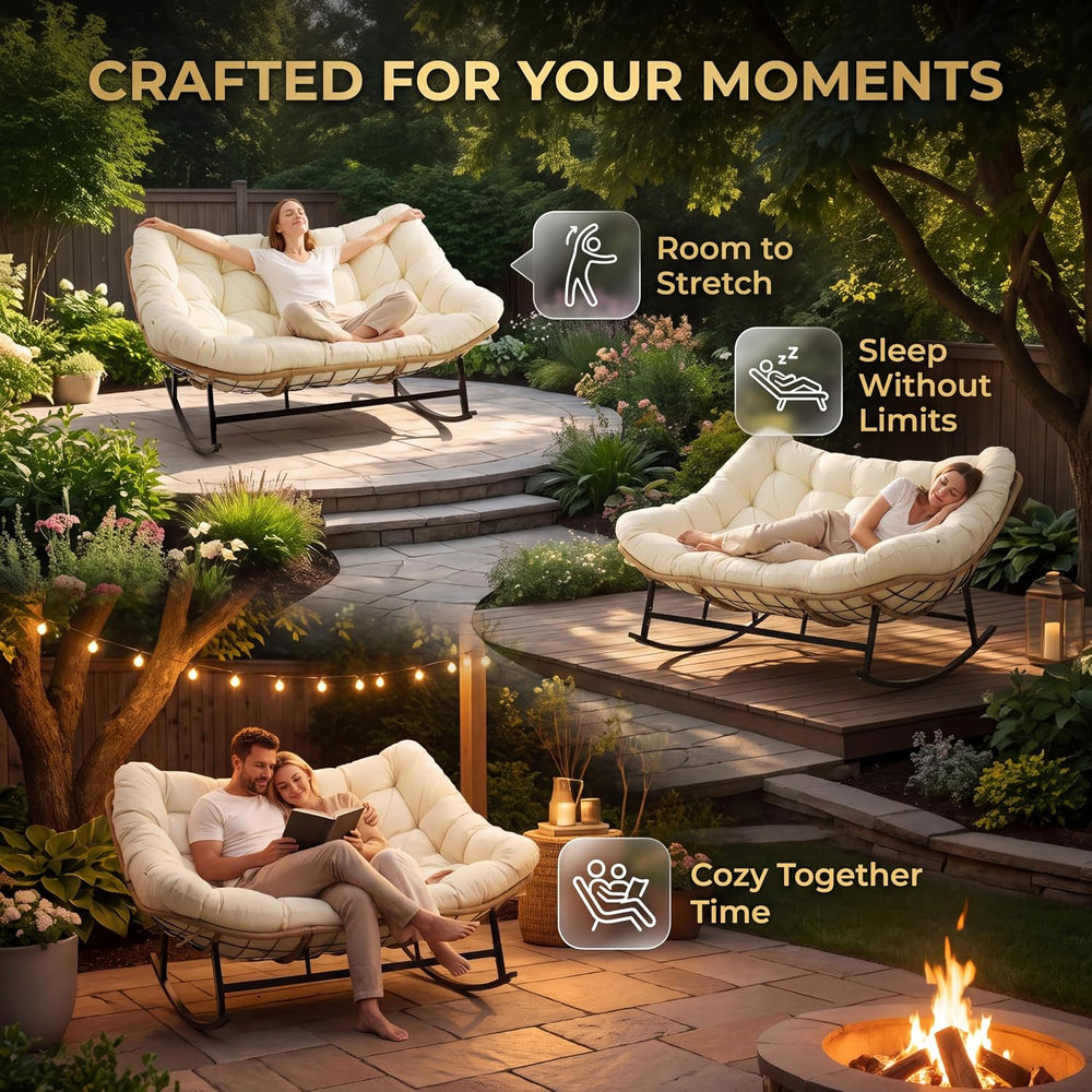 NICESOUL Oversized Double Rocking Papasan Chair with Thick Cushion, 2 Person ...