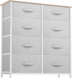DWVO Fabric Dresser for Bedroom, Tall Dresser with 8 Drawers, Storage Tower with Fabric Bins, Chest of Drawers for Closet & Living Room - Sturdy Steel Frame, Wooden Top