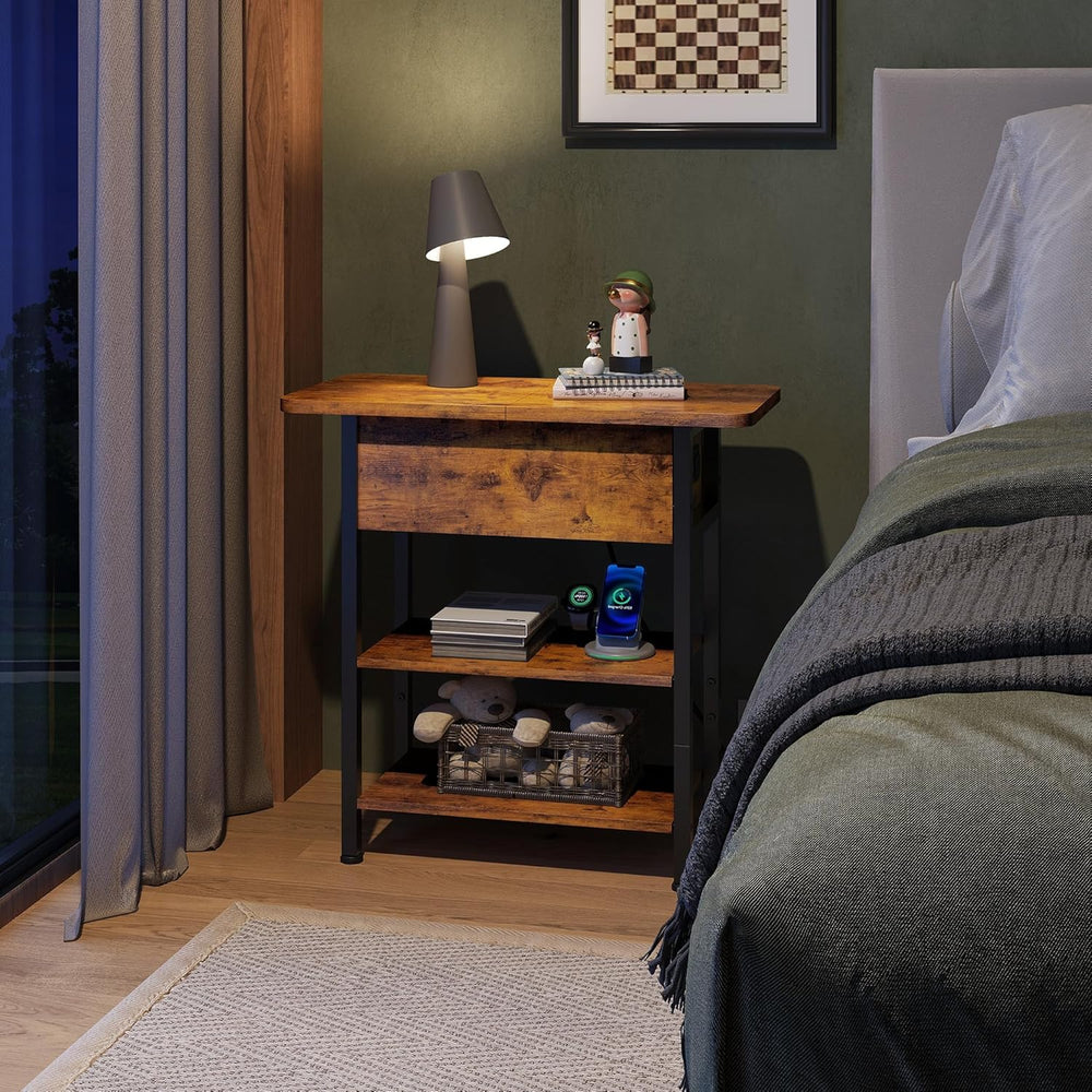 WLIVE End Table with Charging Station, Flip Top Narrow Side Table with Storag...