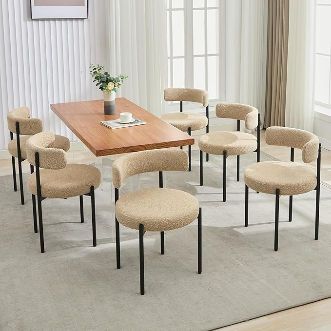 Boucle Dining Chairs Set of 2, Mid Century Modern Dining Room Chairs with Bar...