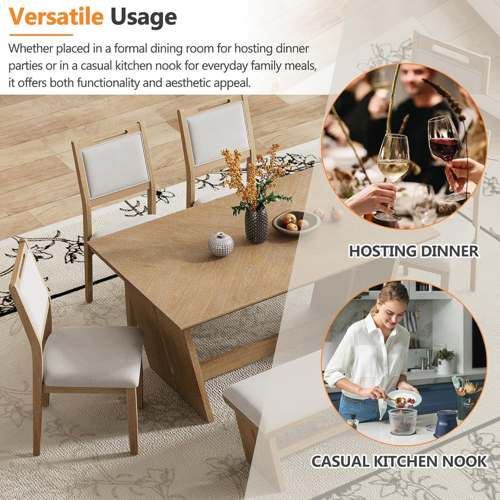 Merax 6-Piece Retro Dining Set, 1 Rectangular Table with Stable Trapezoidal T...