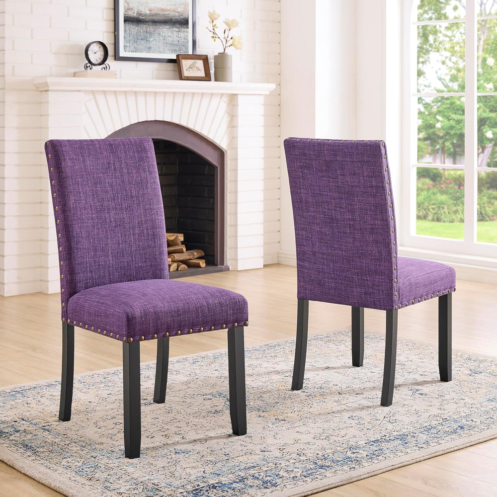 Roundhill Furniture Biony Espresso Wood Dining Set with 4 Fabric Nailhead Cha...