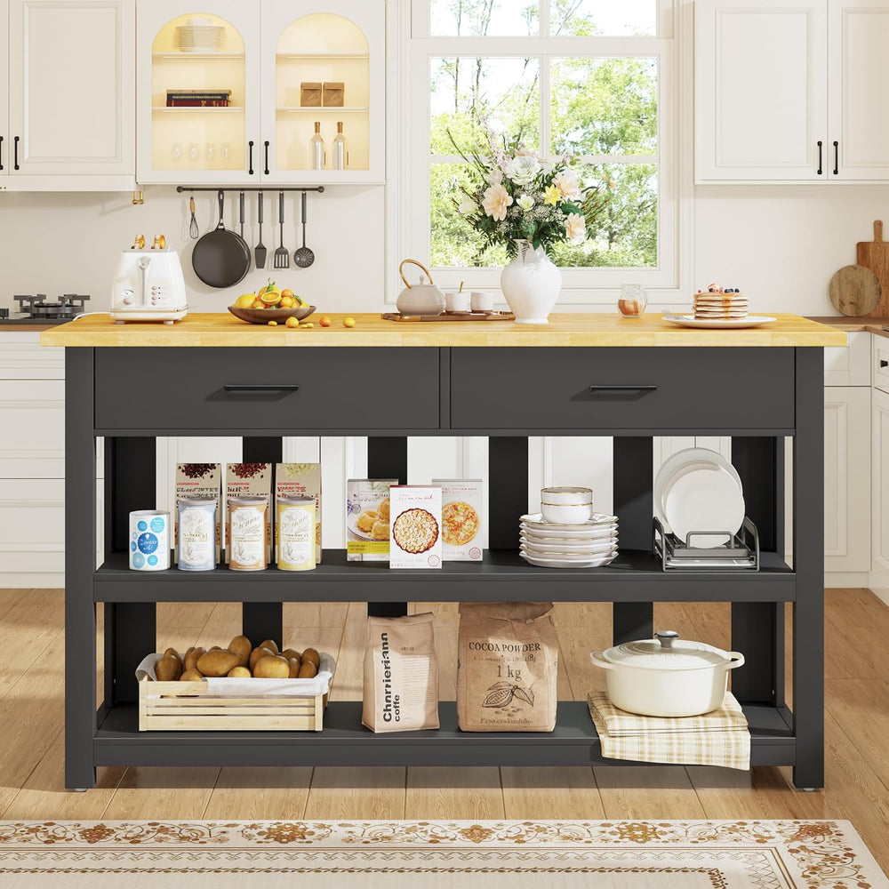 Kitchen Island with Storage for Kitchen Dining Room (Black) | Charging outlet...