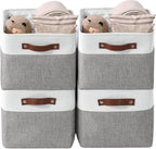 DECOMOMO Storage Baskets for Shelves - Fabric Storage Bins, Linen Closet Organizers and Storage (Grey & White, Large - 4 Pack)
