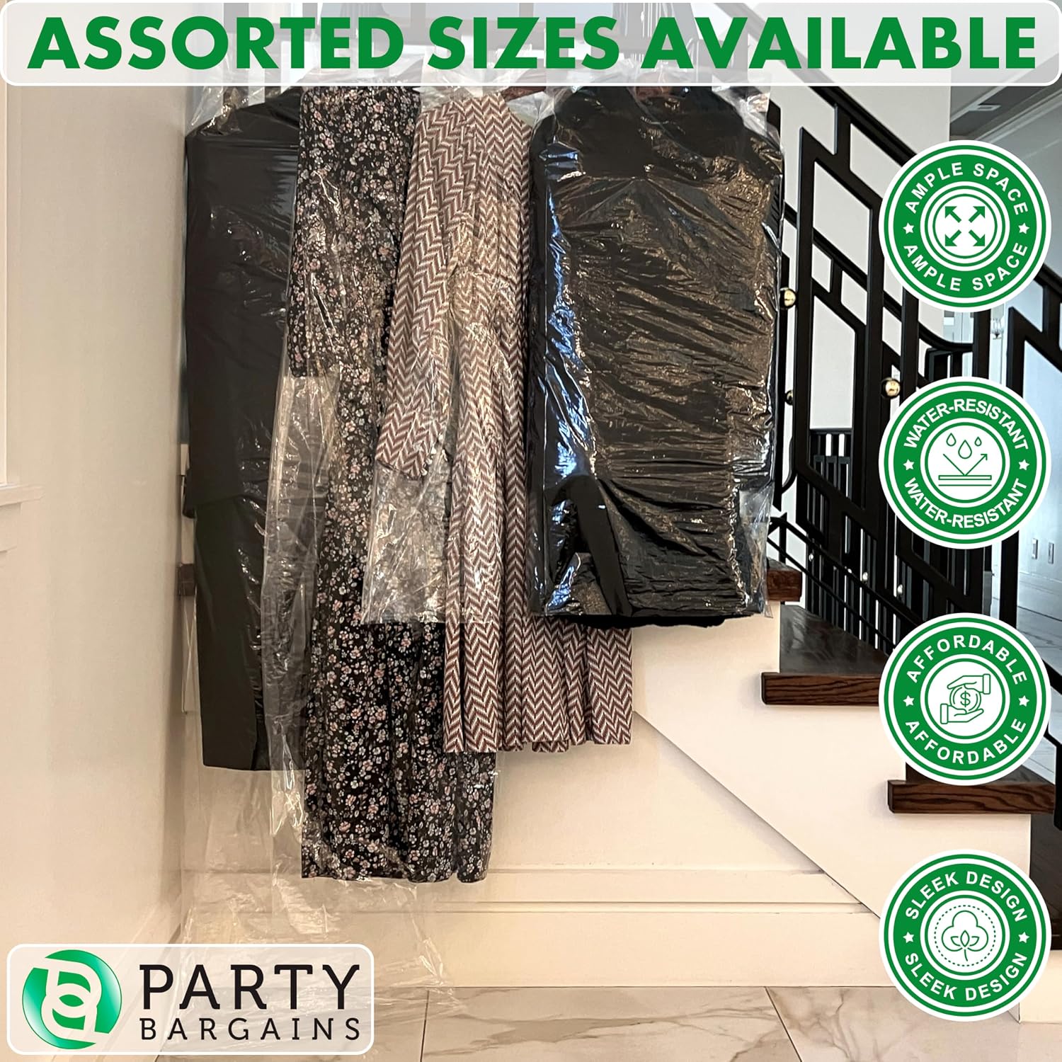PARTY BARGAINS 40 x 20 Inch Disposable Clear Garment Bags, 50 Pack – Heavy-Duty Plastic Clothes Covers for Suits Dresses Coats, Closet & Travel