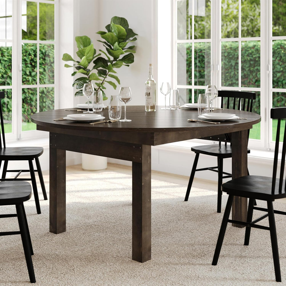 Flash Furniture Hercules Commercial Round Farmhouse Folding Table, Antique Ru...